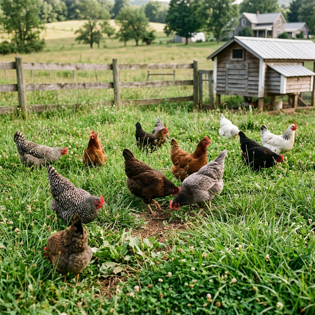 Homestead layer flock on pasture