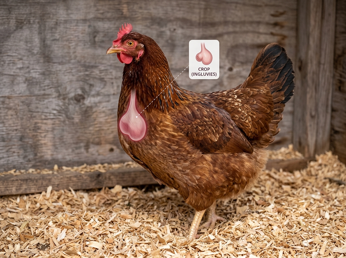 Hen with anatomical crop callout