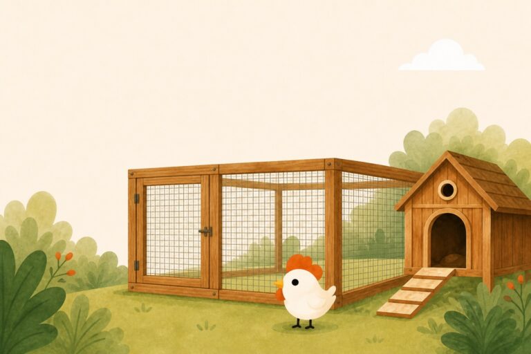 Illustrated hardware cloth mesh on a wooden chicken coop run