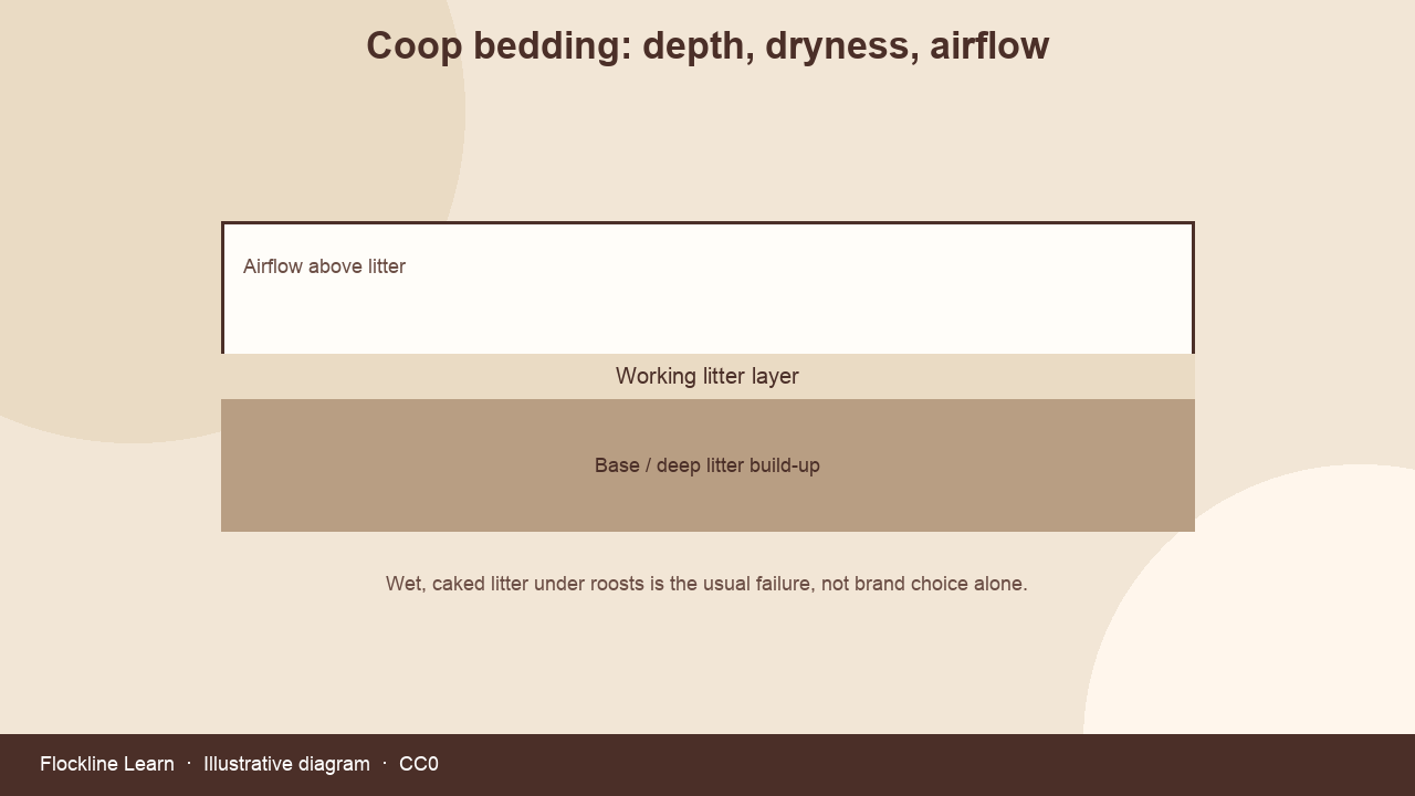 Cross-section diagram of chicken coop bedding depth and dryness