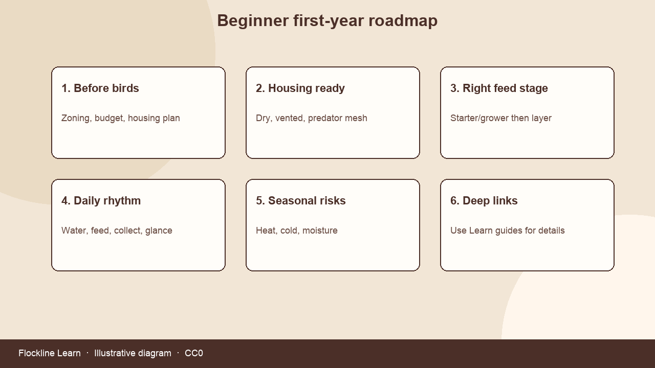 Six-step beginner chicken keeping roadmap