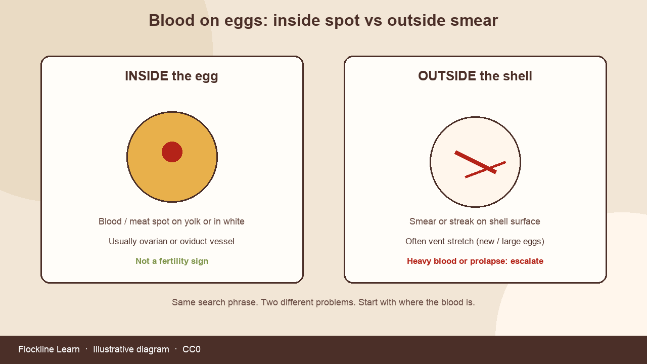 Diagram comparing blood spots inside an egg versus blood smear on the shell