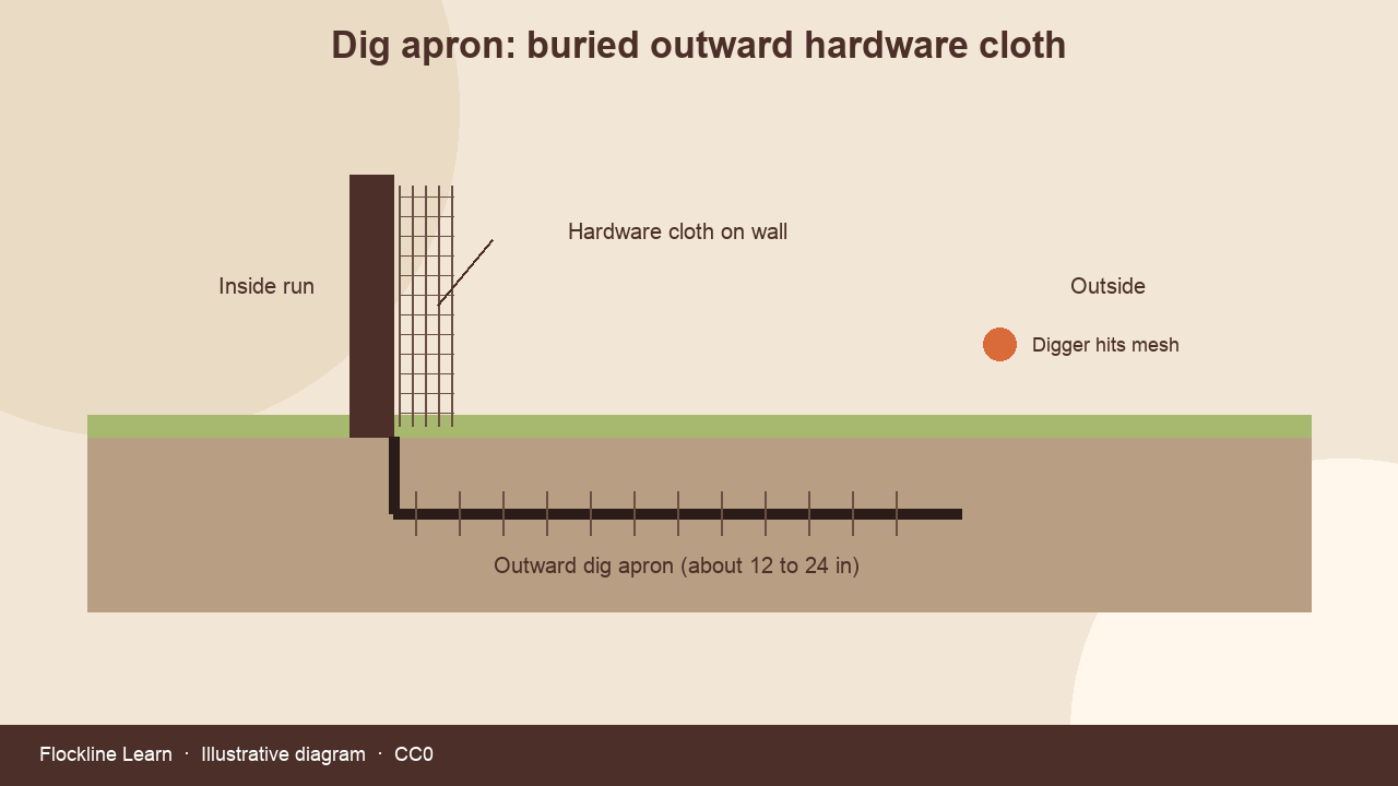 Hardware cloth dig apron under a chicken run wall