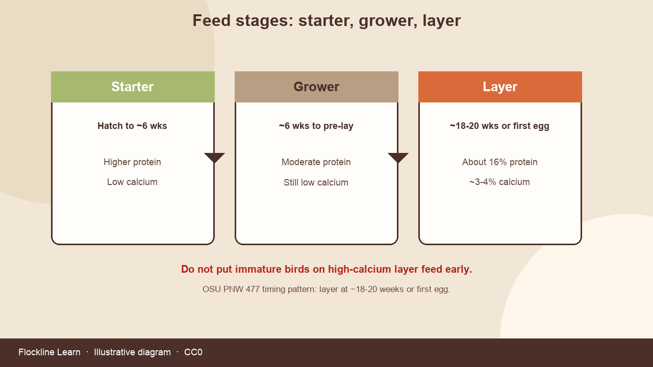 Timeline diagram of starter grower and layer feed stages