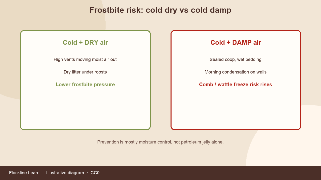 Comparison of cold dry versus cold damp coop frostbite risk