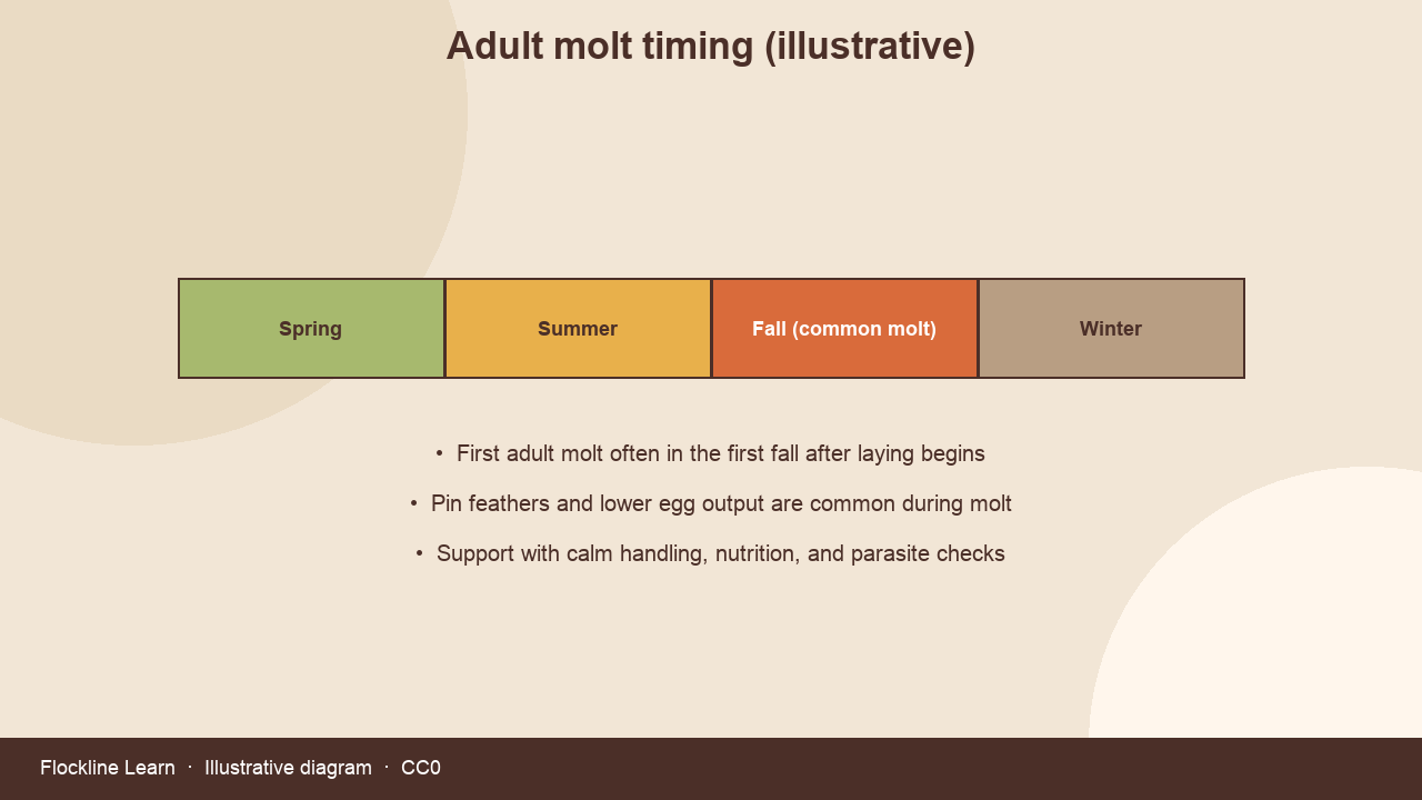 Illustrative adult chicken molt timing across seasons