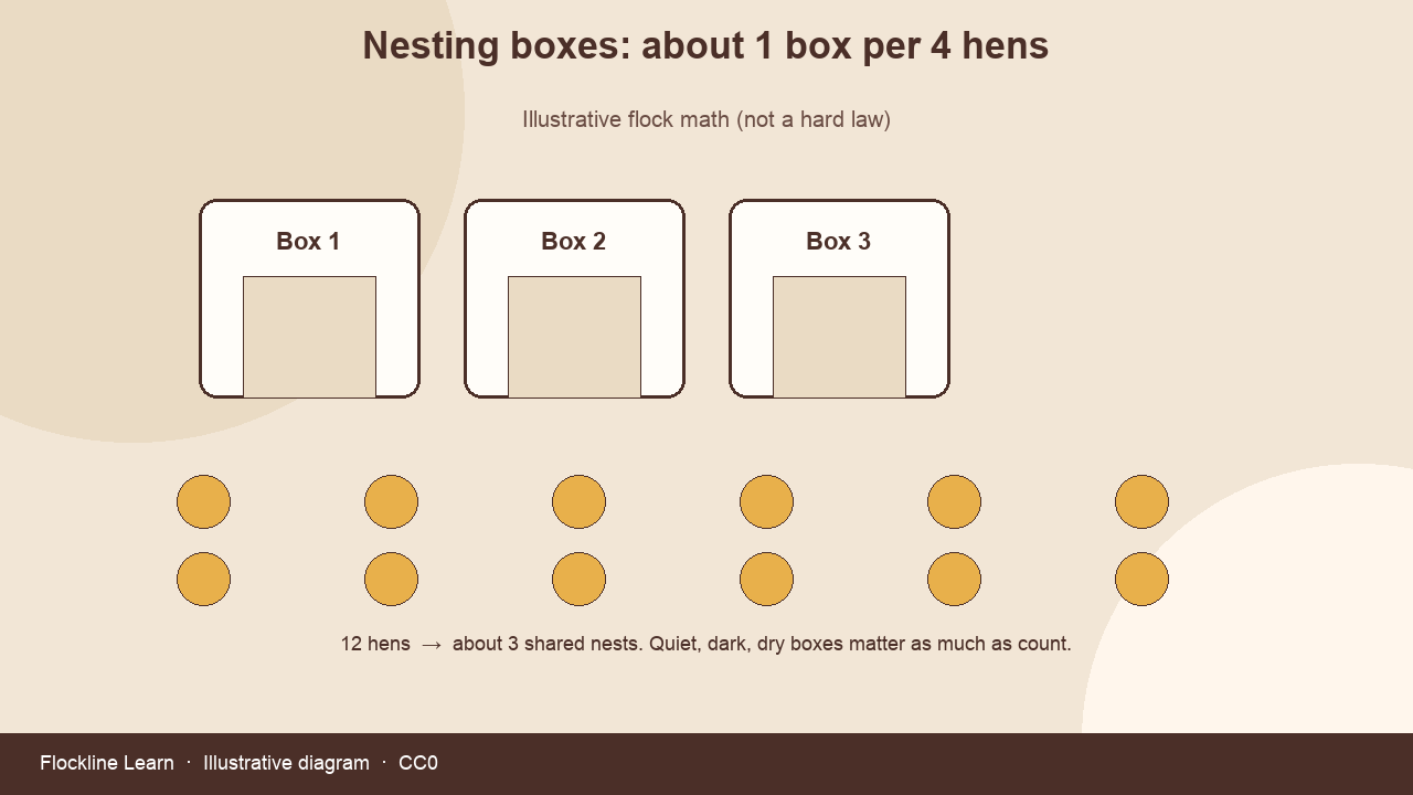 Illustrative diagram of about one nesting box per four hens