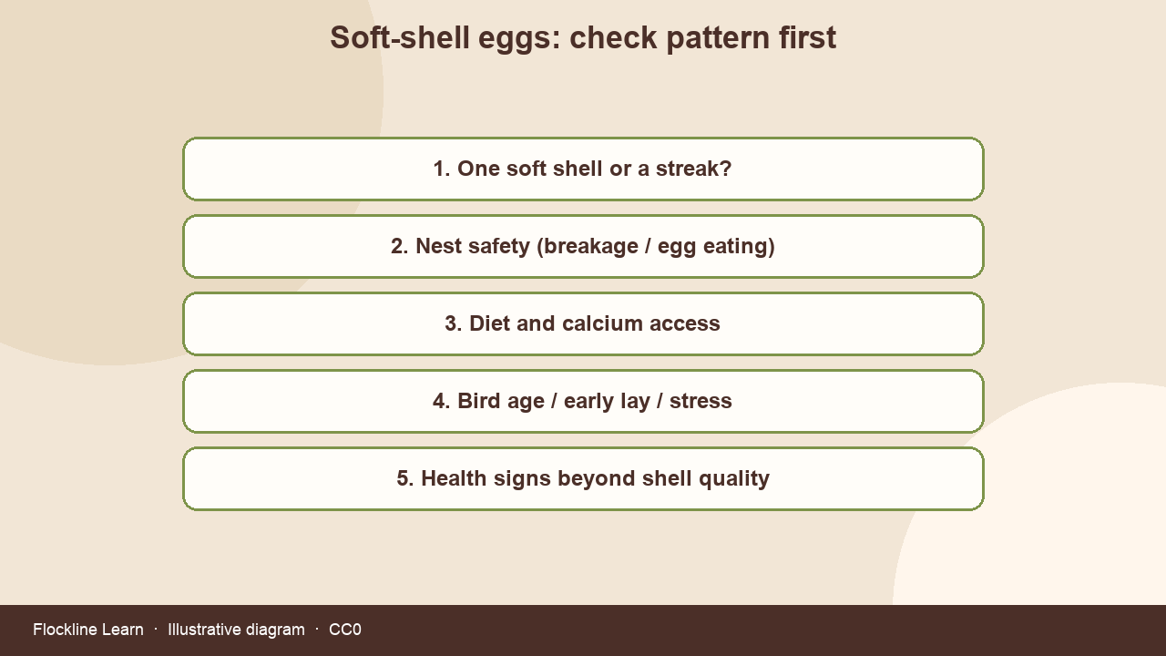 Soft-shell egg triage from pattern to nest, diet, and health signs