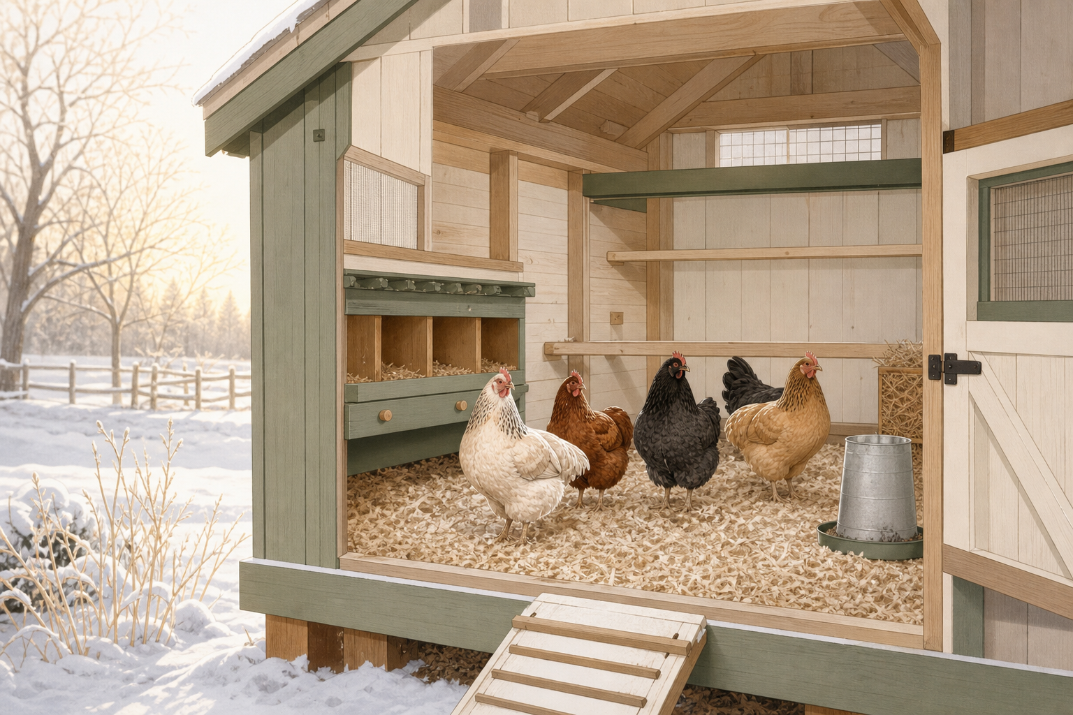 Flockline Learn diagram about chicken coop heat in winter