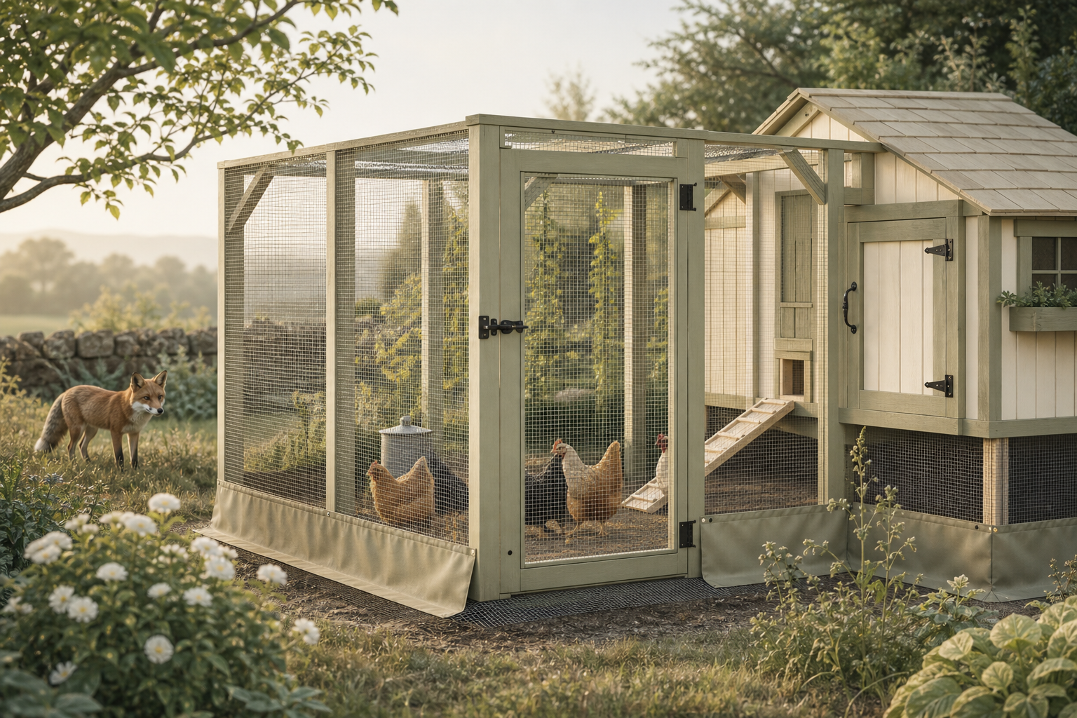 Flockline Learn diagram on protecting chickens from foxes