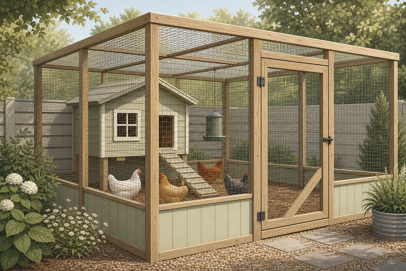 Flockline Learn diagram of a predator proof chicken run